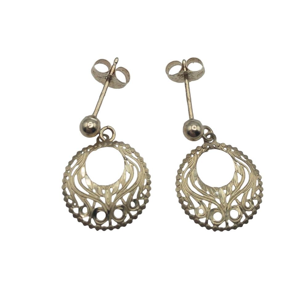 14k Solid Gold Filigree Dangle Earrings - image 8